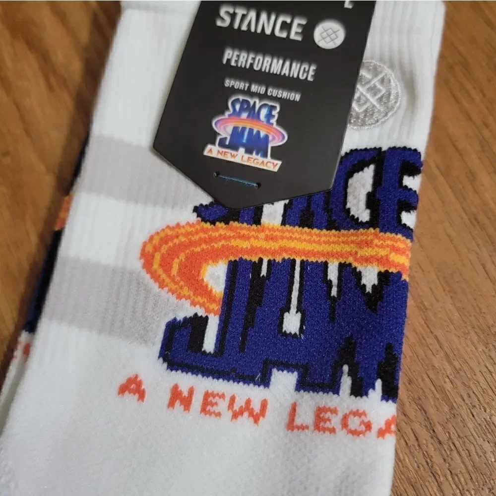 Stance Space Jam Sport Crew Socks Performance White Blue Basketball Running Gym